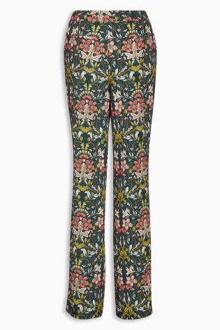 Green Floral Printed Straight Leg Trousers